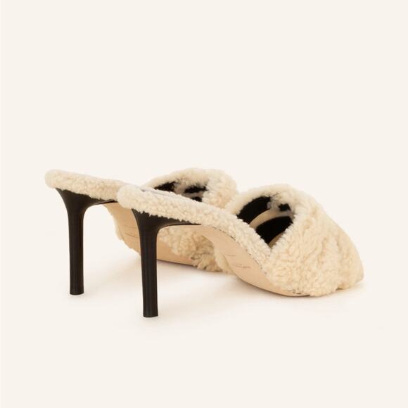 Saint Laurent Tribute 85 39.5/US 9.5 Shearling Sandals Natural Stiletto Heel NIB - Picture 3 of 12
